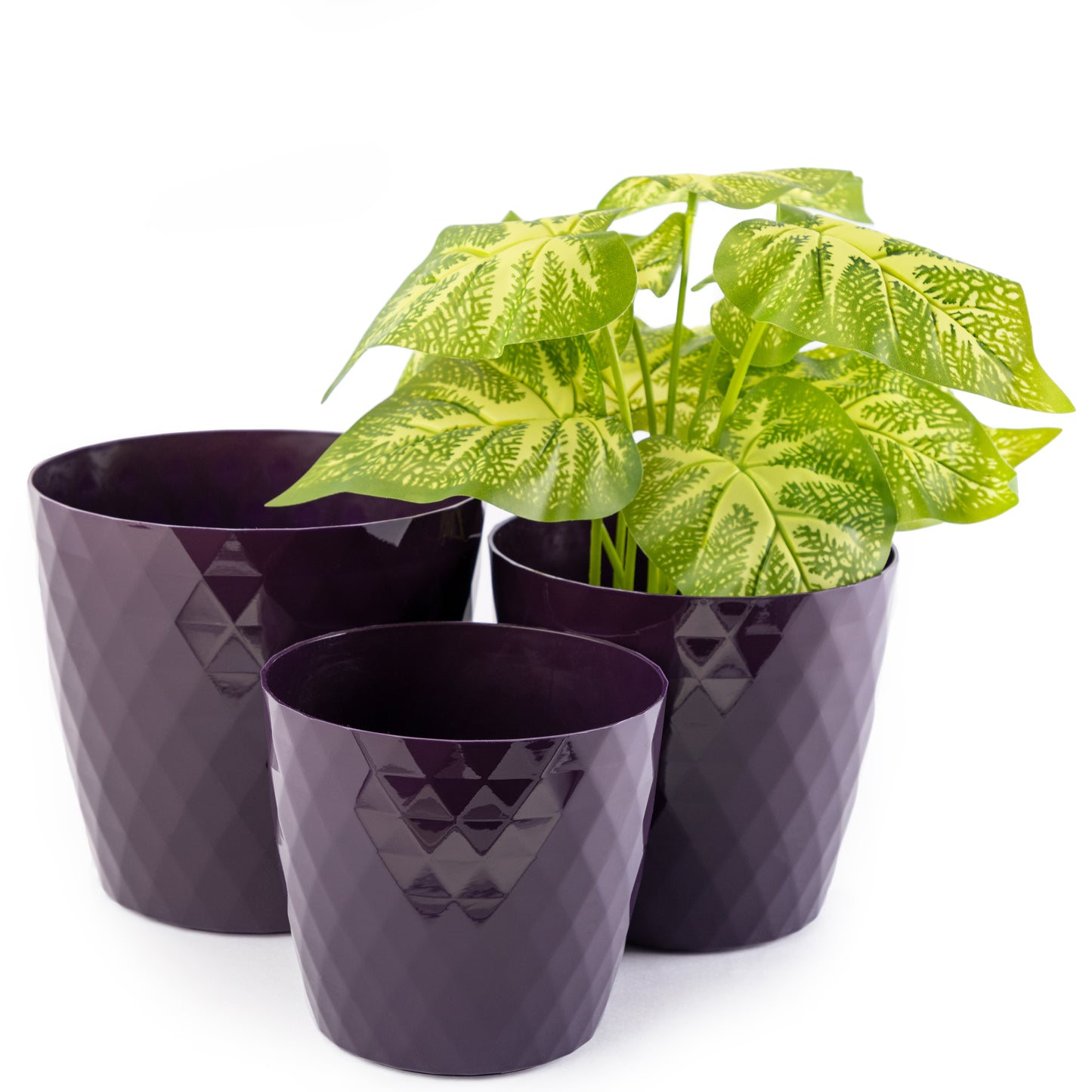 Crystal Plant Pots Set of 3 Sizes 14/16/18cm Plant Pot with Glossy Surface