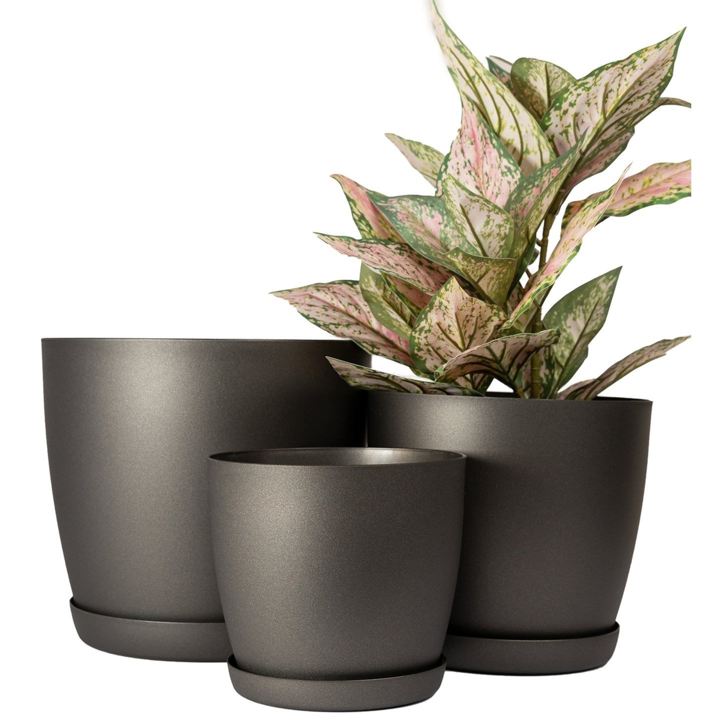 Plant Pots Indoor Matte Set of 3 Sizes 20/25/30cm – Large Plant Pot with Plant Saucer