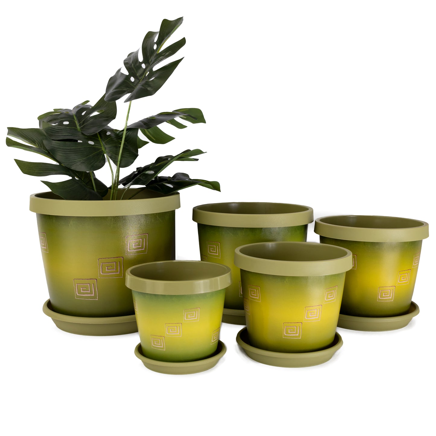 Plant Pots Indoor Keramo Set Of 5 With Saucers Sizes 13/15/17/19/22cm