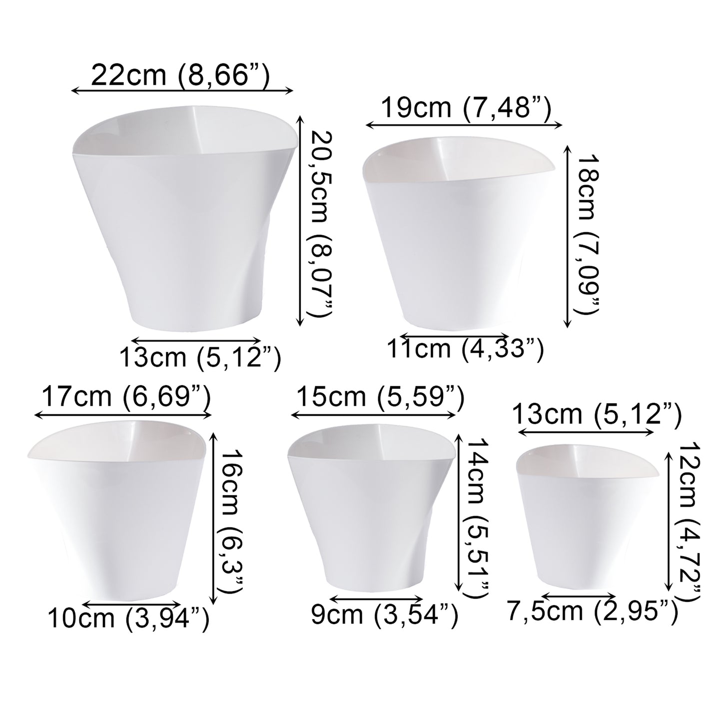 Plant Pots Indoor Twister Set Of 5 Sizes 13/15/17/19/22cm