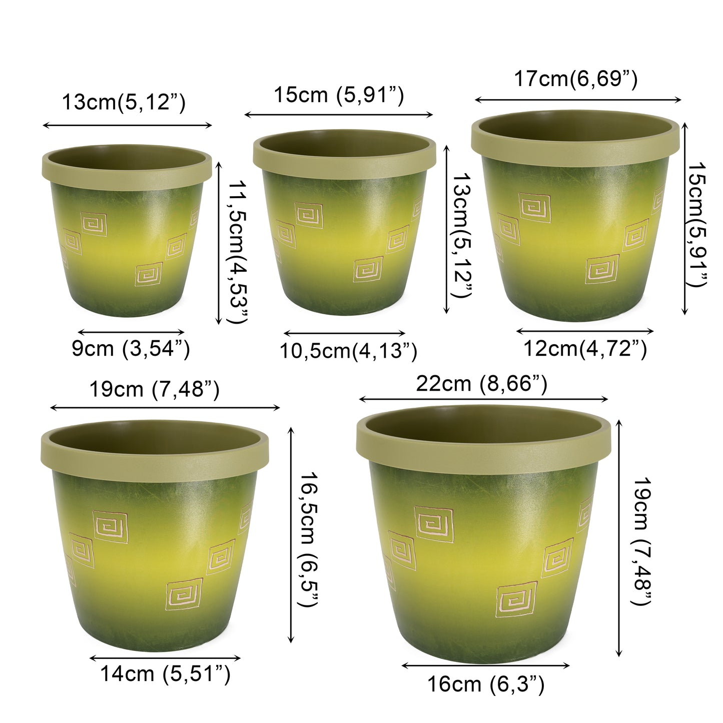 Plant Pots Indoor Keramo Set Of 5 With Saucers Sizes 13/15/17/19/22cm