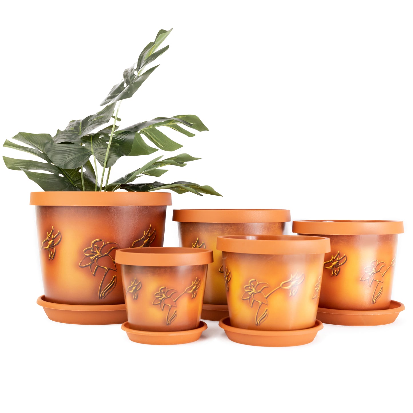 Plant Pots Indoor Keramo Set Of 5 With Saucers Sizes 13/15/17/19/22cm