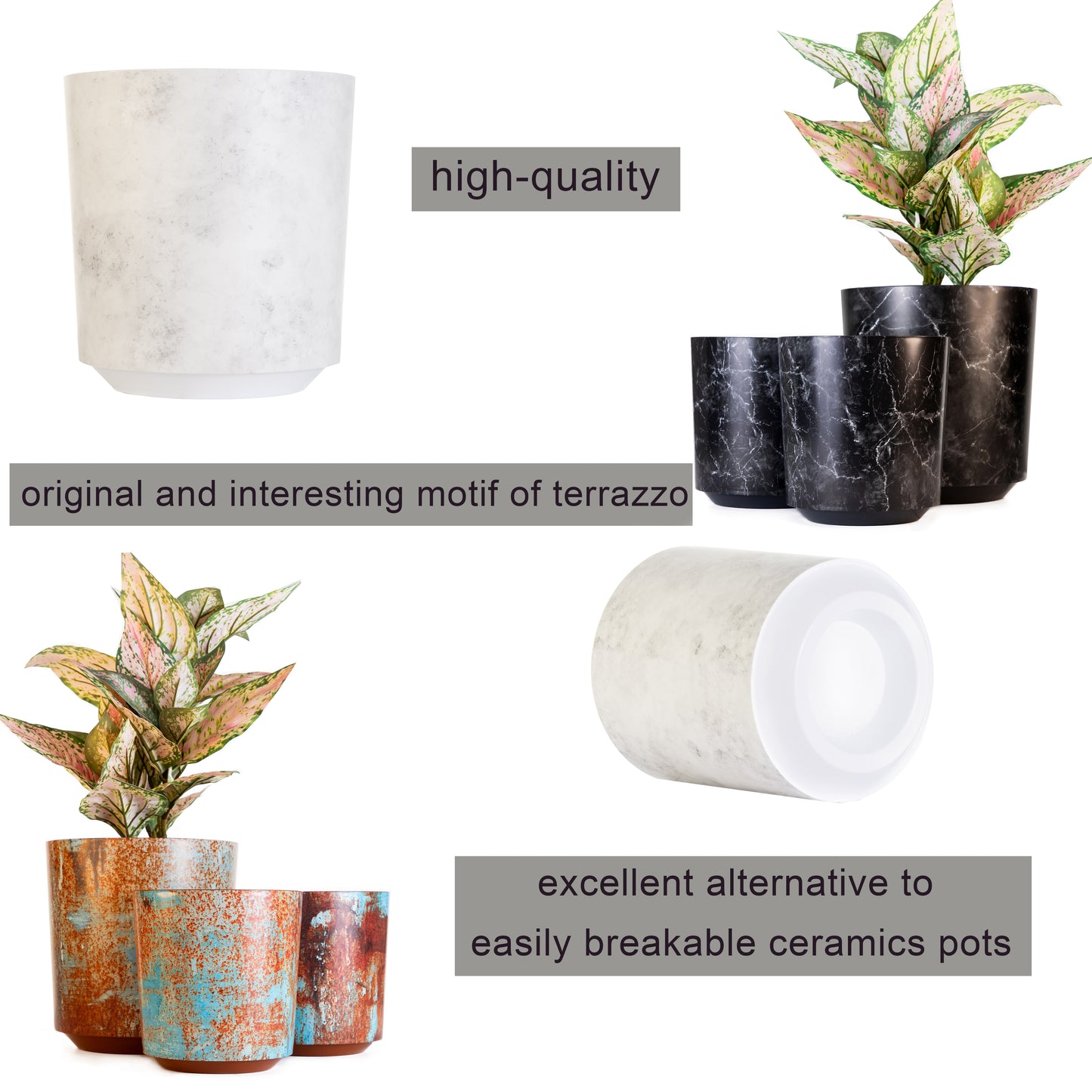Plant Pots Indoor Outdoor Solo Set Of 3 19/19/25cm