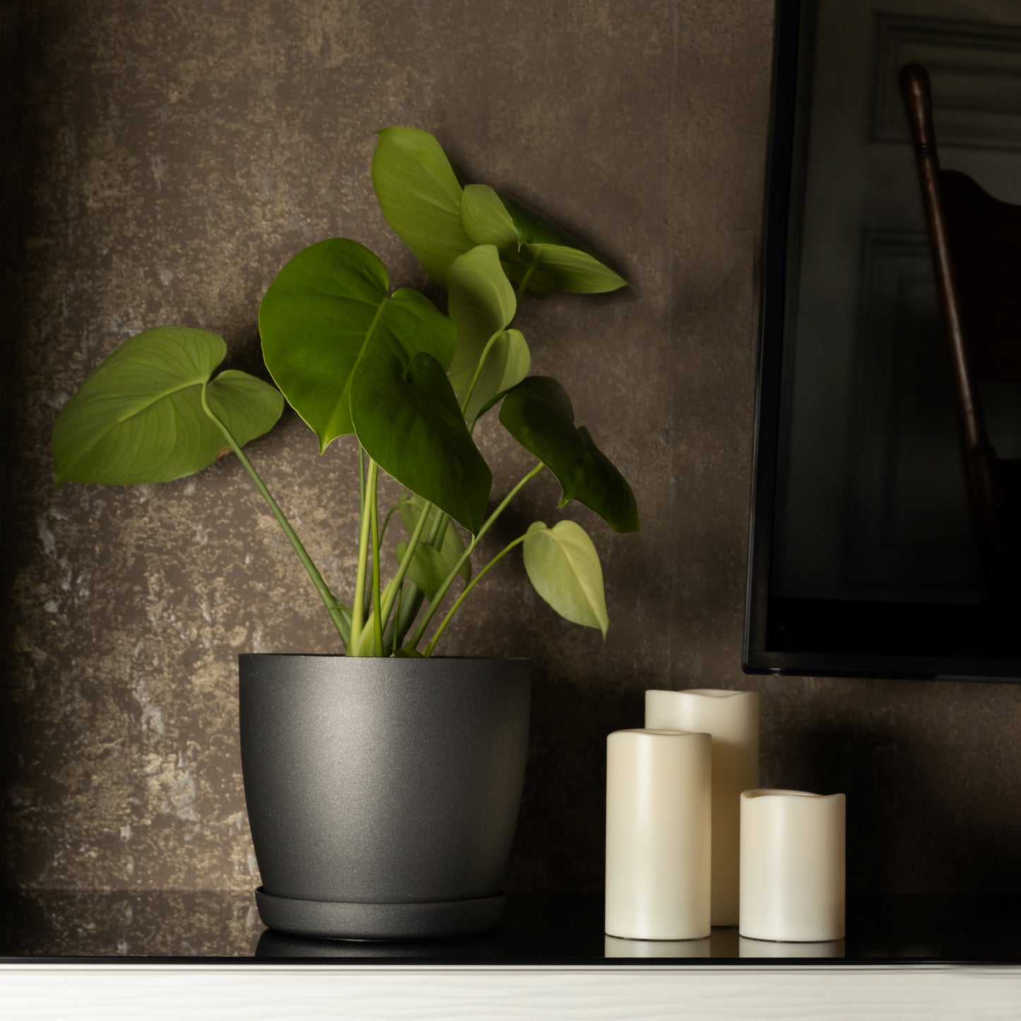 Set Of 3 Plant Pots Indoor Matte 14/16/18 Large Medium Small With Saucer Deco