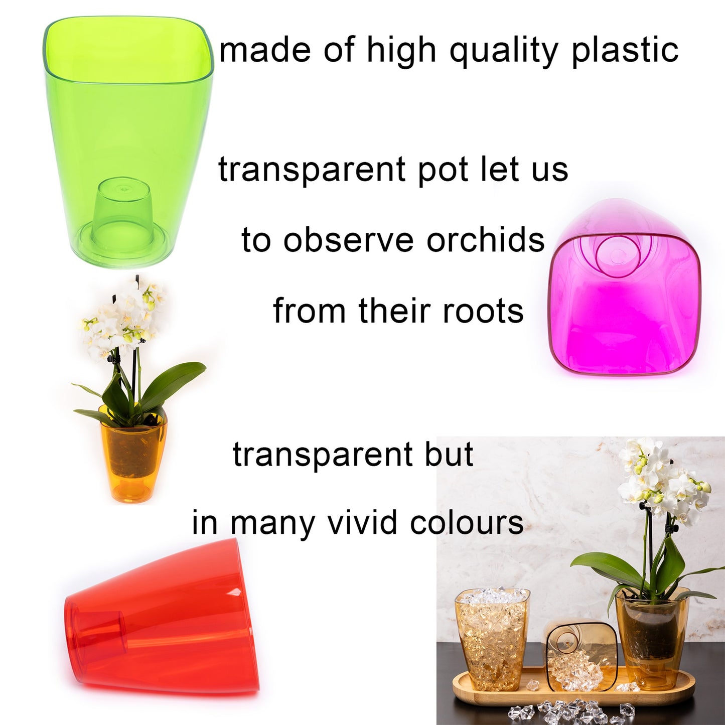 Plant Pots For Orchids Set Of 3 Transparent Square