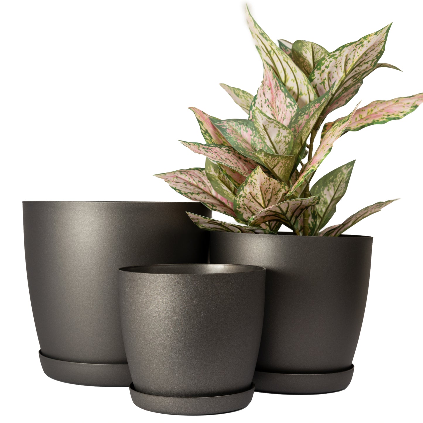 Set Of 3 Plant Pots Indoor Matte 14/16/18 Large Medium Small With Saucer Deco