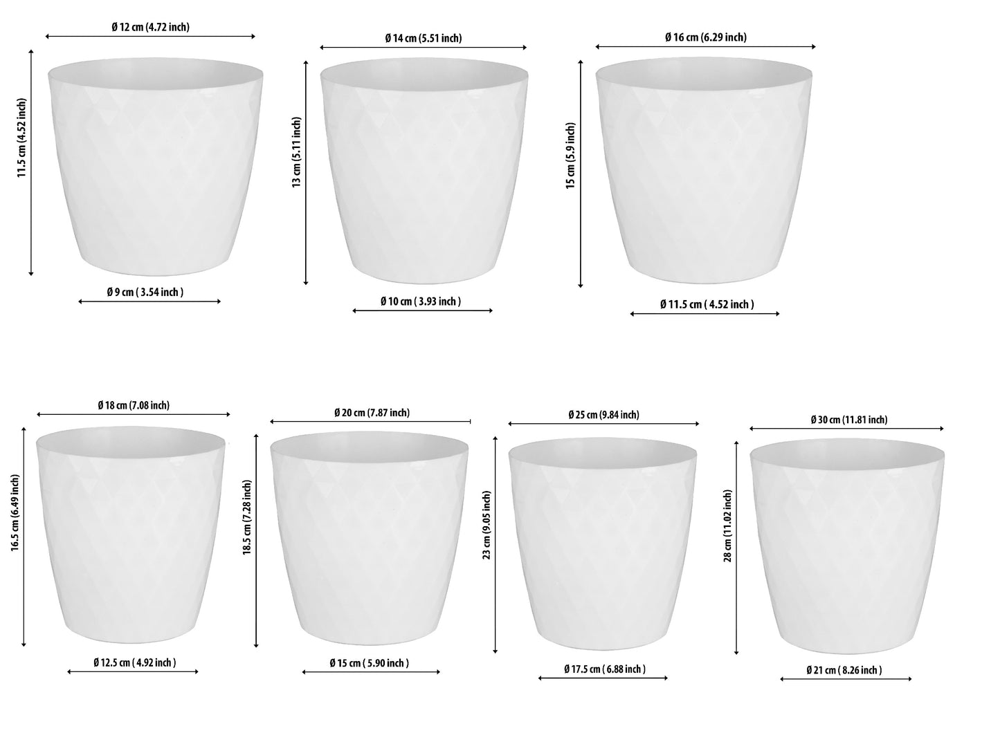 Plant Pots Indoor Crystal Set Of 5 12/14/16/18/20cm