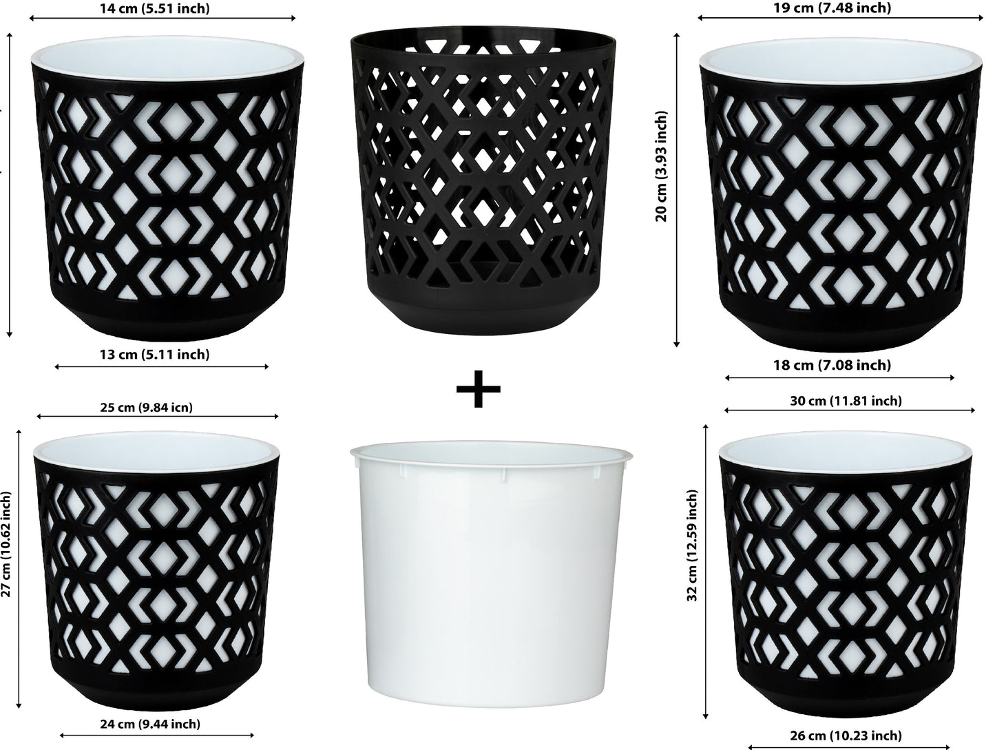 Plant Pots Indoor Mixed Set Of 3 Pot + Insert