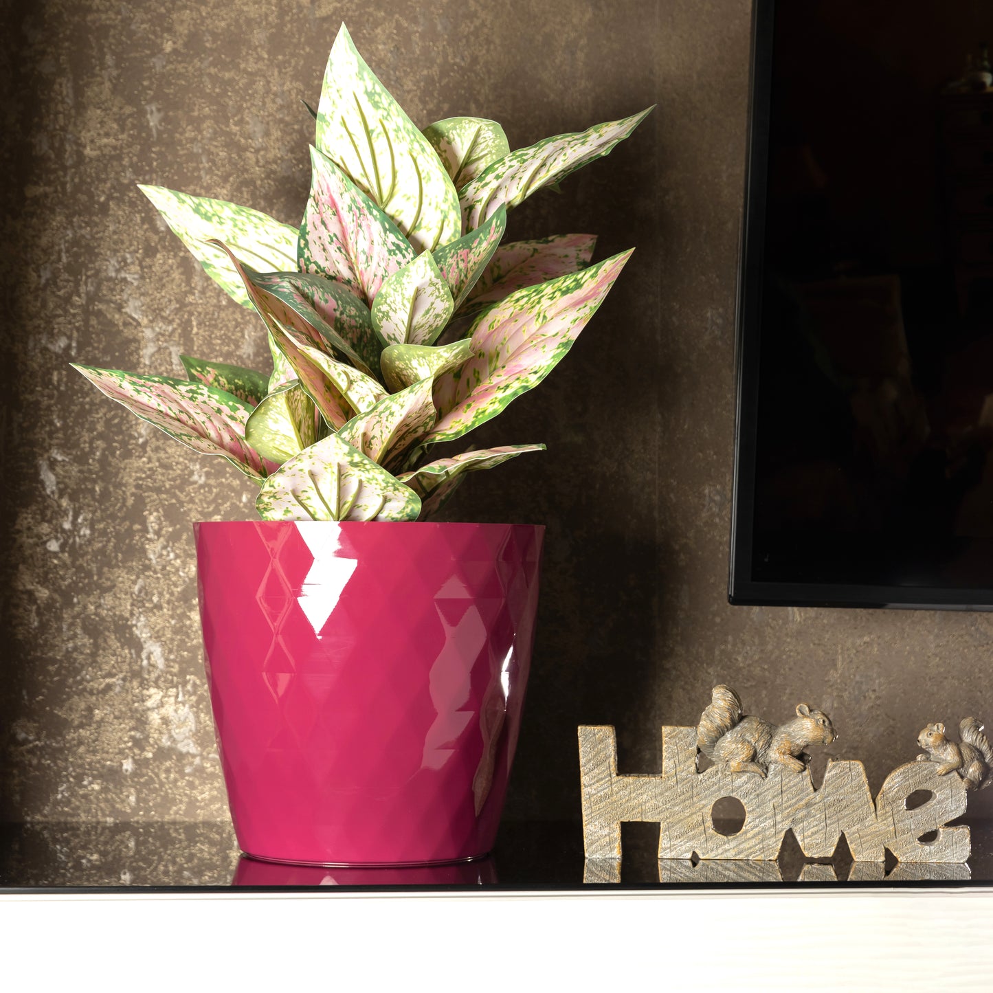 Crystal Plant Pots Set of 3 Sizes 14/16/18cm Plant Pot with Glossy Surface