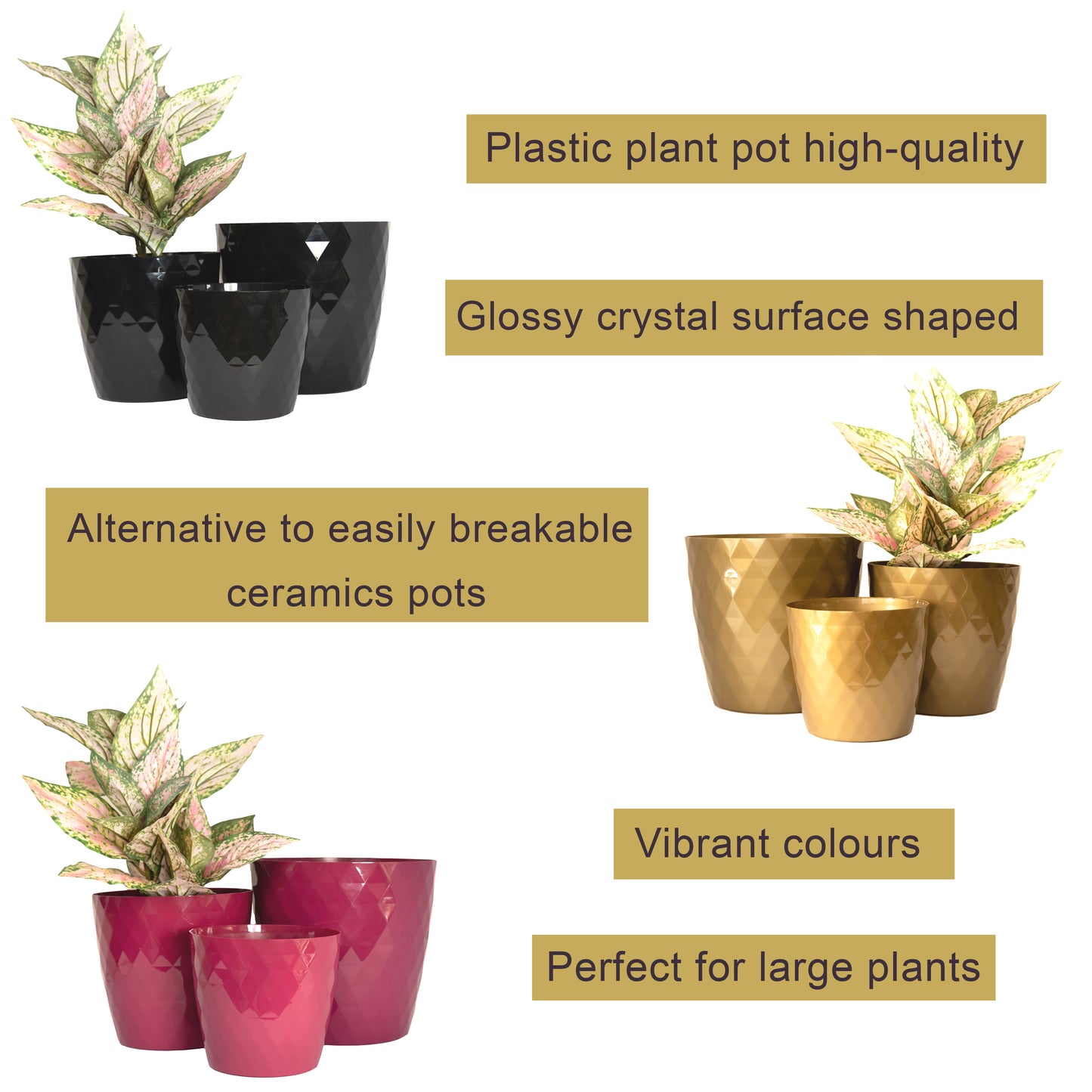 Plant Pots Indoor Crystal Set Of 5 12/14/16/18/20cm
