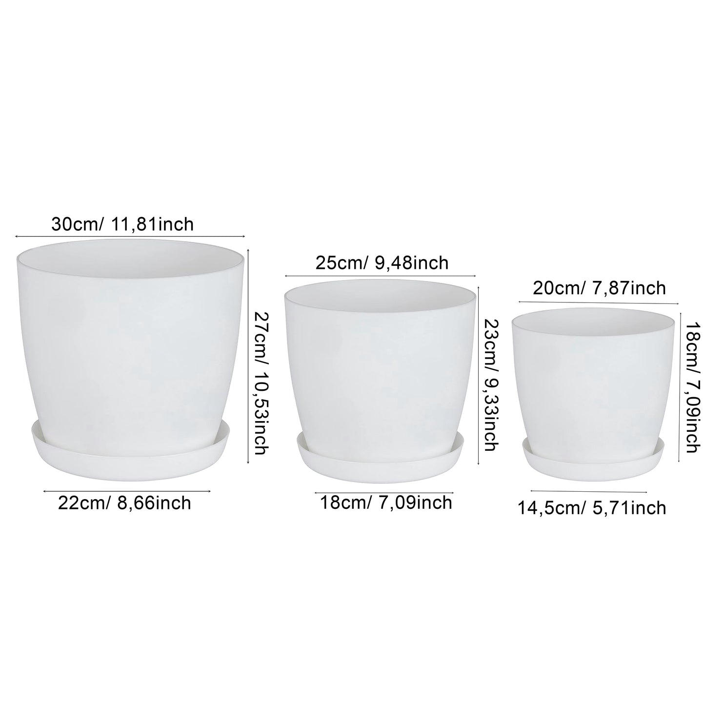 Plant Pots Indoor Matte Set of 3 Sizes 20/25/30cm – Large Plant Pot with Plant Saucer