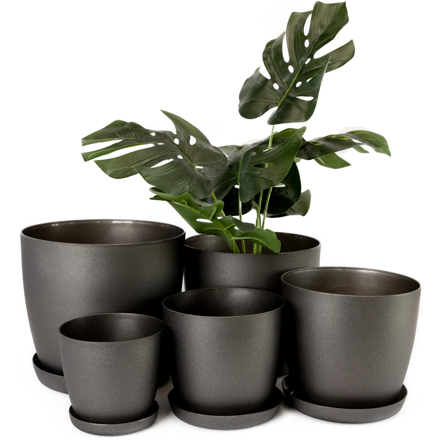 Plant Pots Indoor Set of 5 Sizes 9.5/12/14/16/18cm Matt Surface With Saucer