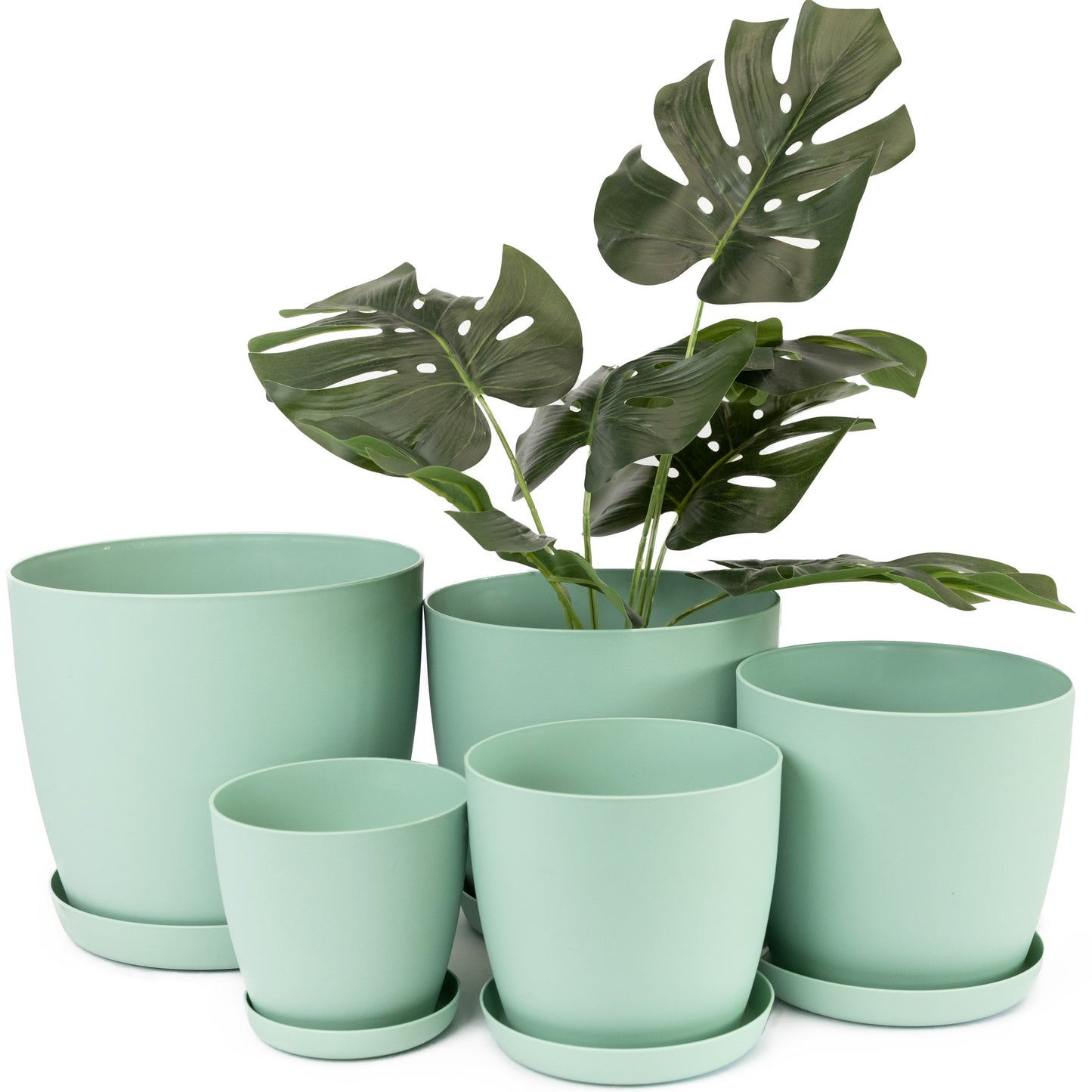 Plant Pots Indoor Set of 5 Sizes 9.5/12/14/16/18cm Matt Surface With Saucer