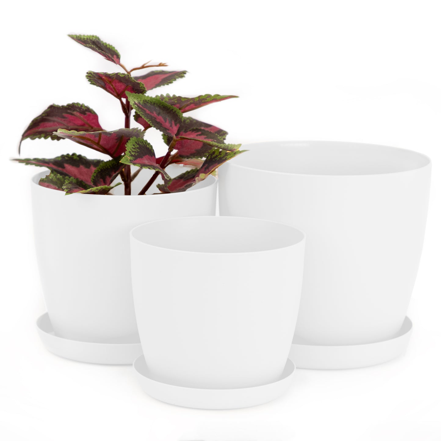 Set Of 3 Plant Pots Indoor Matte 14/16/18 Large Medium Small With Saucer Deco