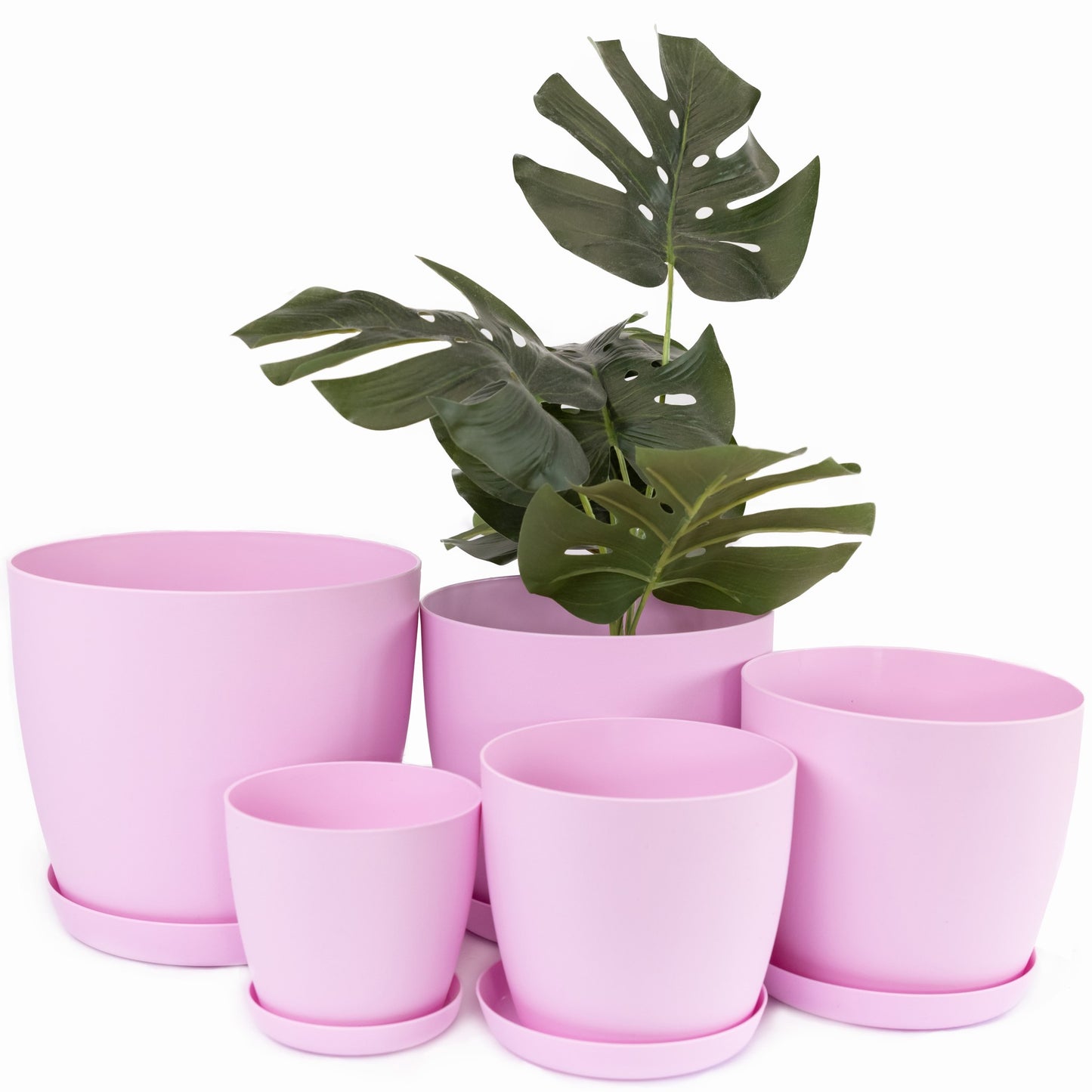 Plant Pots Indoor Set of 5 Sizes 9.5/12/14/16/18cm Matt Surface With Saucer