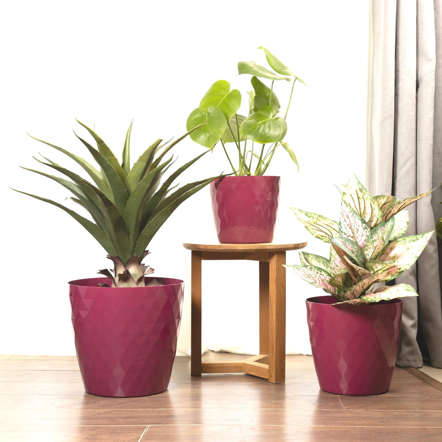 Plant Pots Indoor Set Of 3 Large Plant Pot with Glossy Crystal Surface
