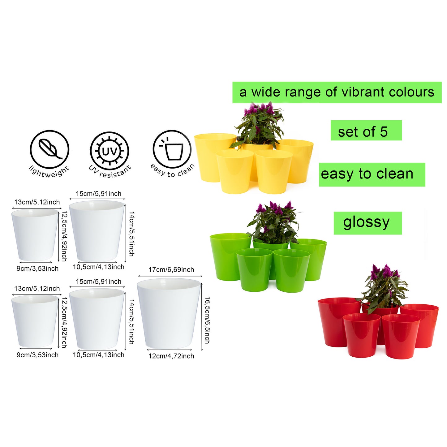 Plant Pots Indoor Aga Set of 5 Sizes 13/13/15/15/17cm