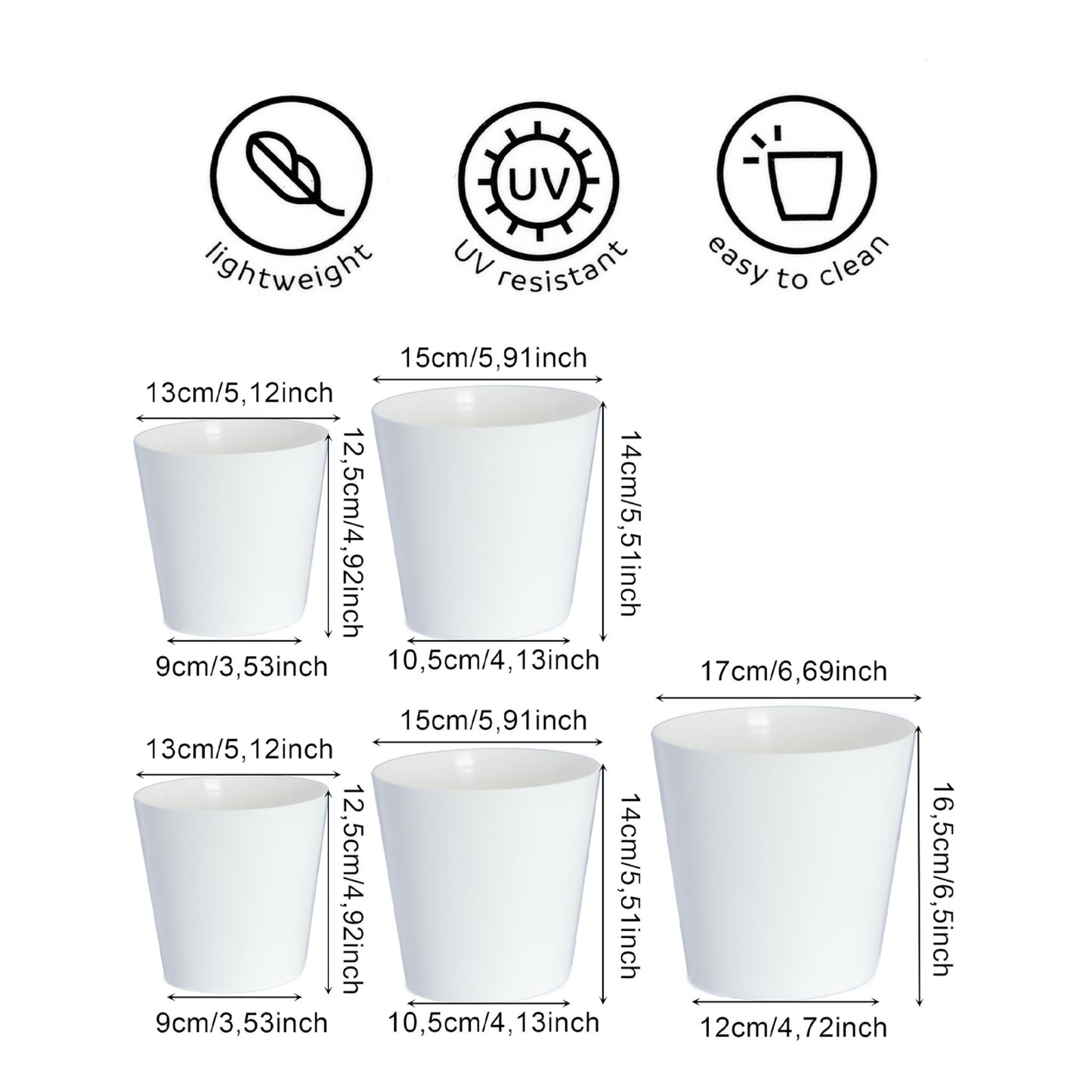 Plant Pots Indoor Aga Set of 5 Sizes 13/13/15/15/17cm