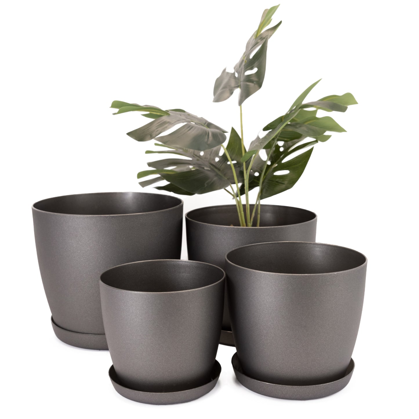 Plant Pots Indoor Matte Surface With Saucer Set of 4 Sizes 14/16/18/20cm