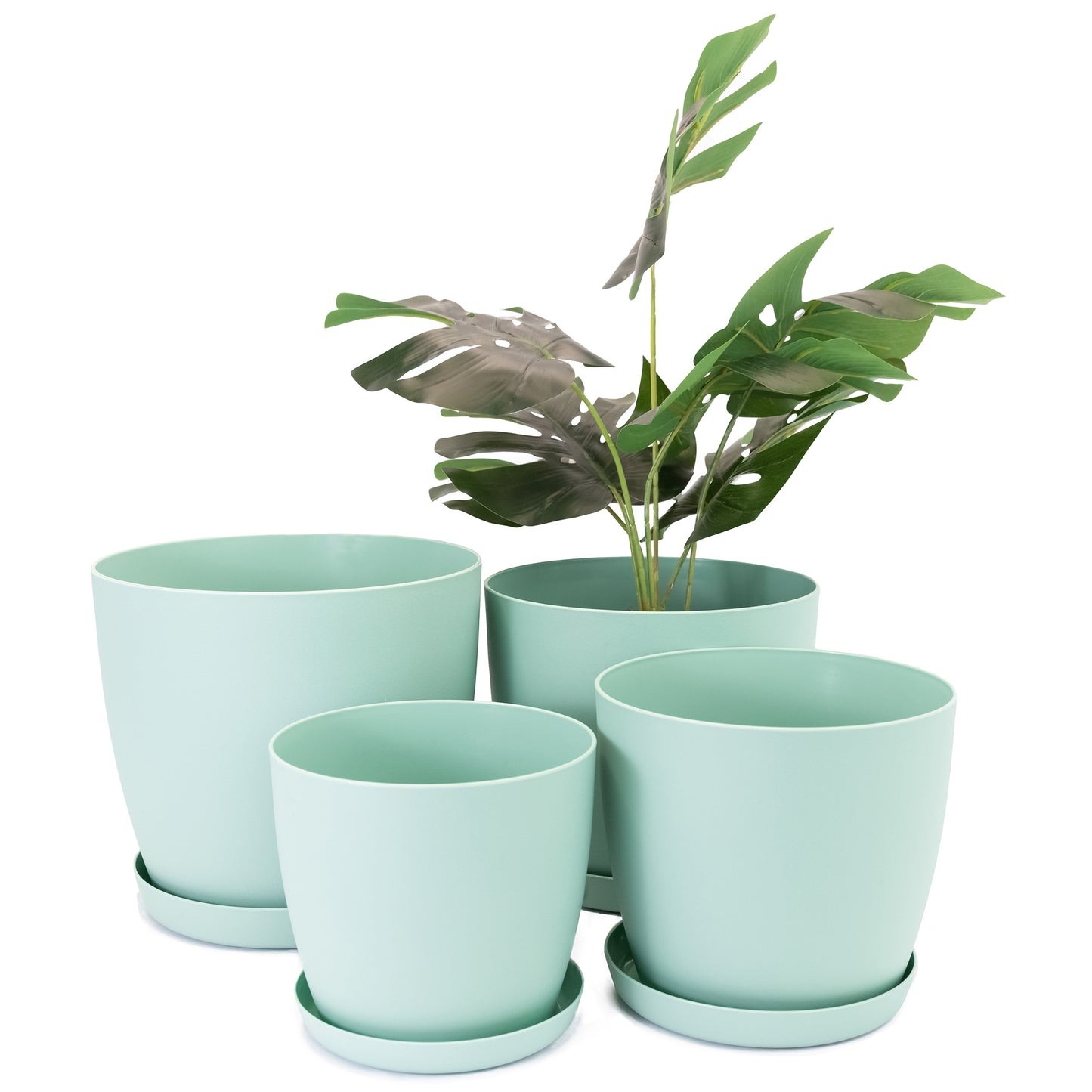 Plant Pots Indoor Matte Surface With Saucer Set of 4 Sizes 14/16/18/20cm