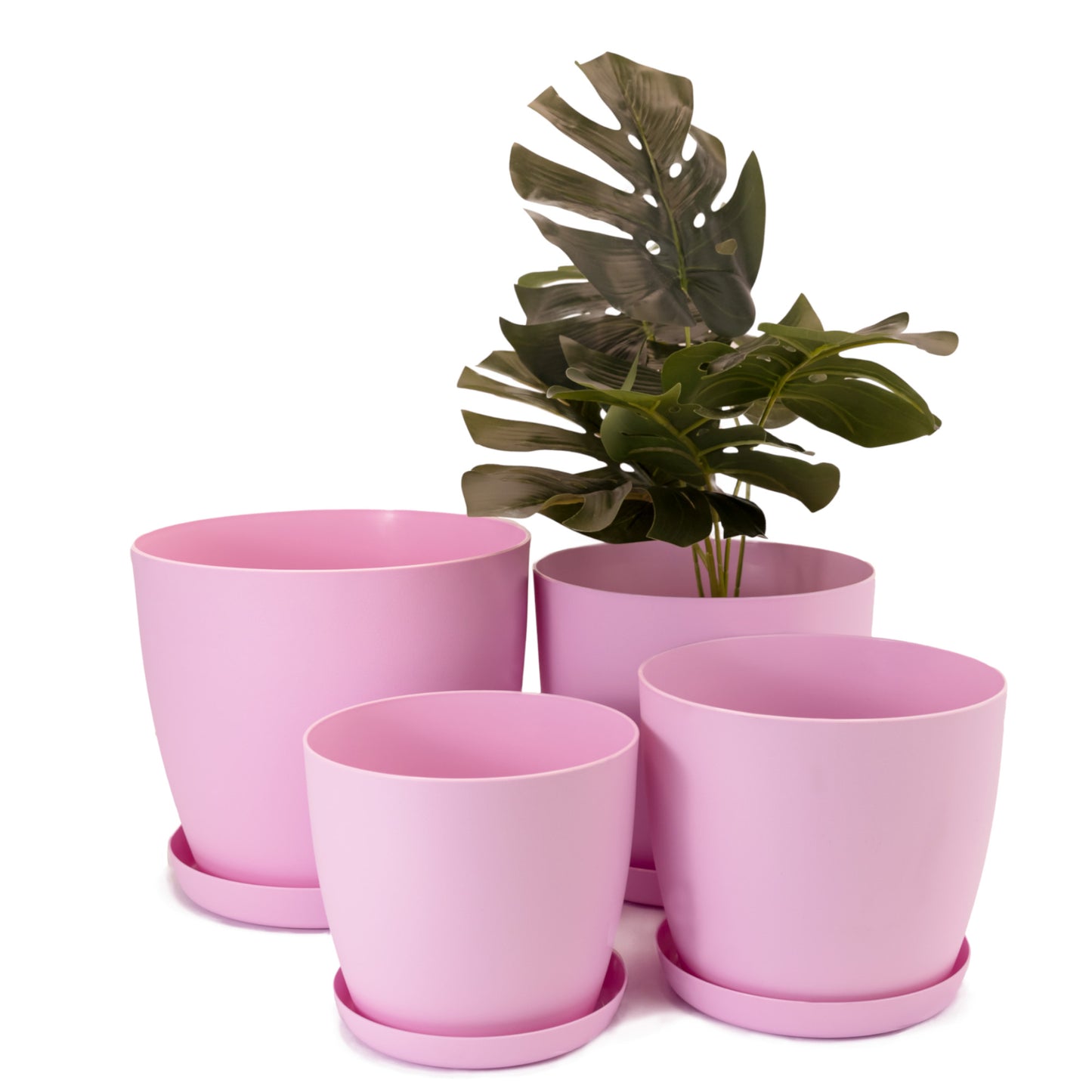 Plant Pots Indoor Matte Surface With Saucer Set of 4 Sizes 14/16/18/20cm