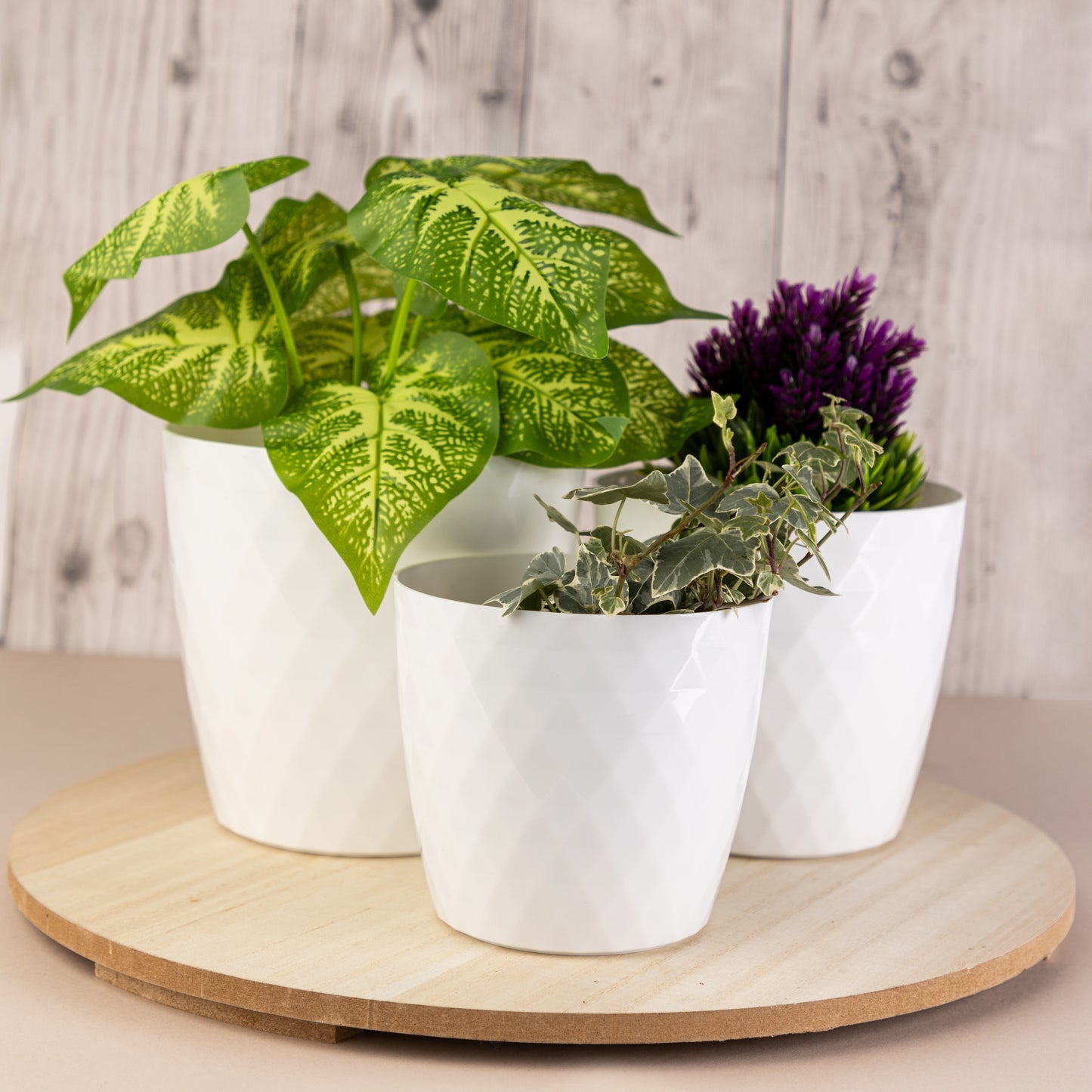 Crystal Plant Pots Set of 3 Sizes 14/16/18cm Plant Pot with Glossy Surface