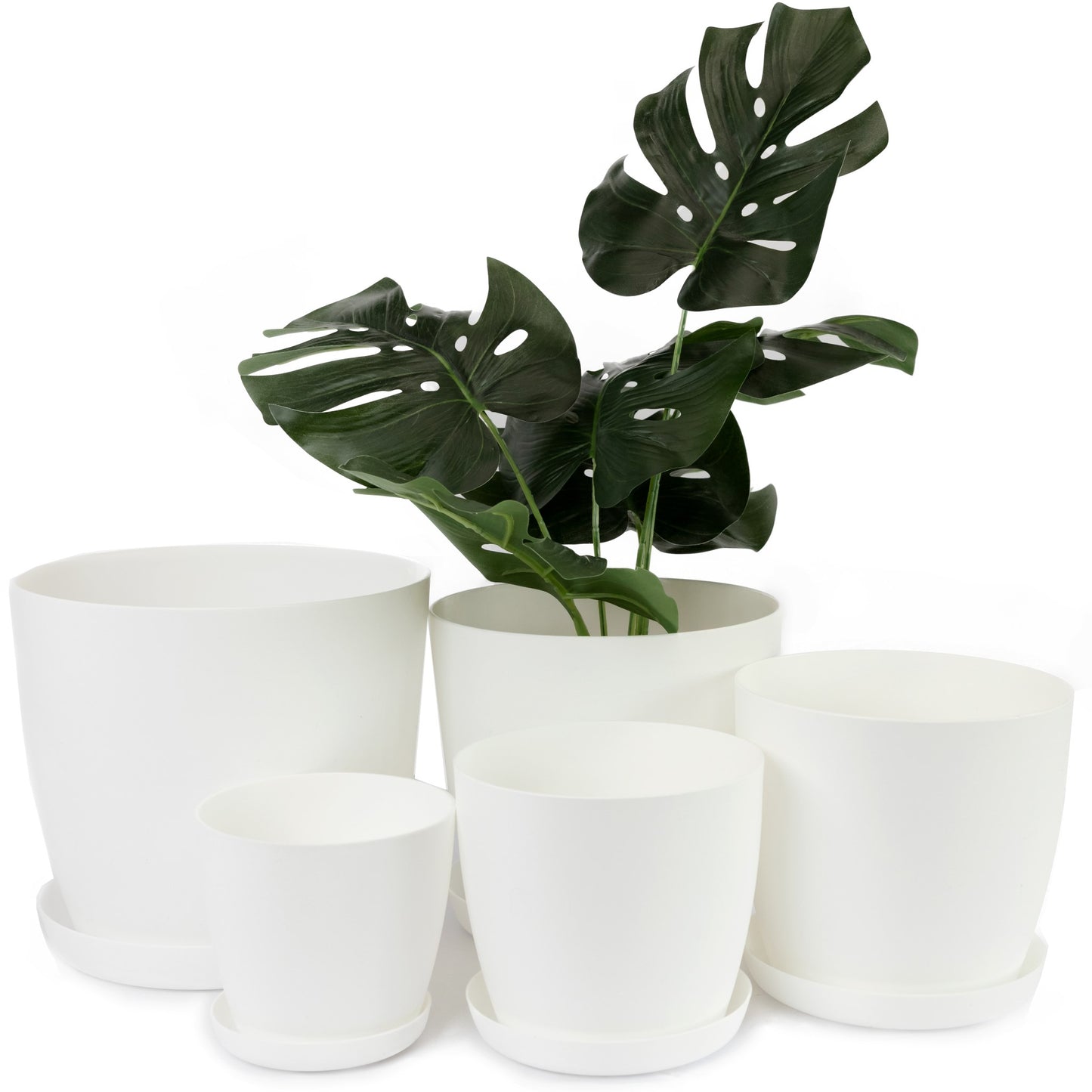 Plant Pots Indoor Set of 5 Sizes 9.5/12/14/16/18cm Matt Surface With Saucer
