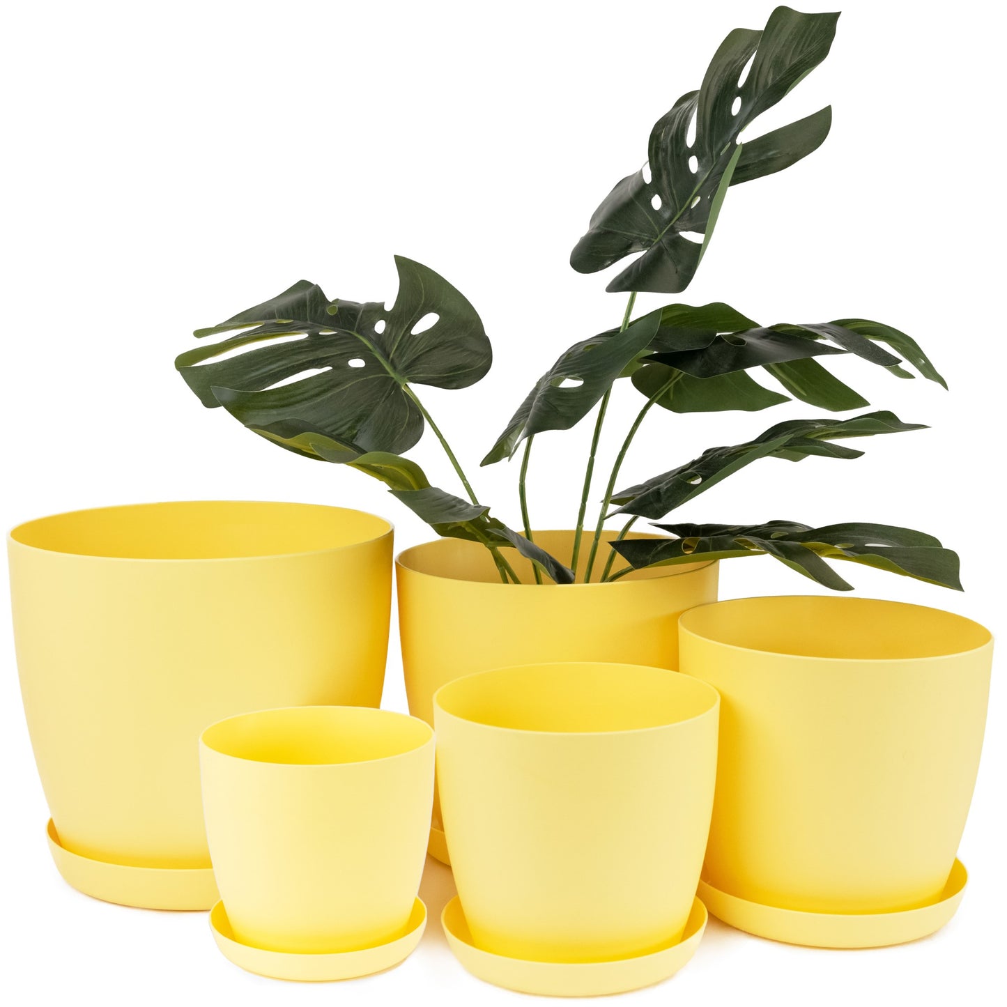 Plant Pots Indoor Set of 5 Sizes 9.5/12/14/16/18cm Matt Surface With Saucer