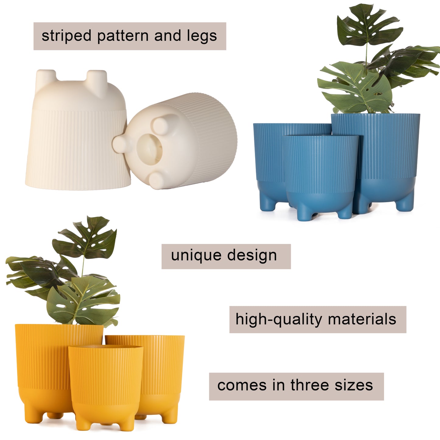 Plant Pots Indoor Trio Set Of 3 Sizes 14/16/18cm