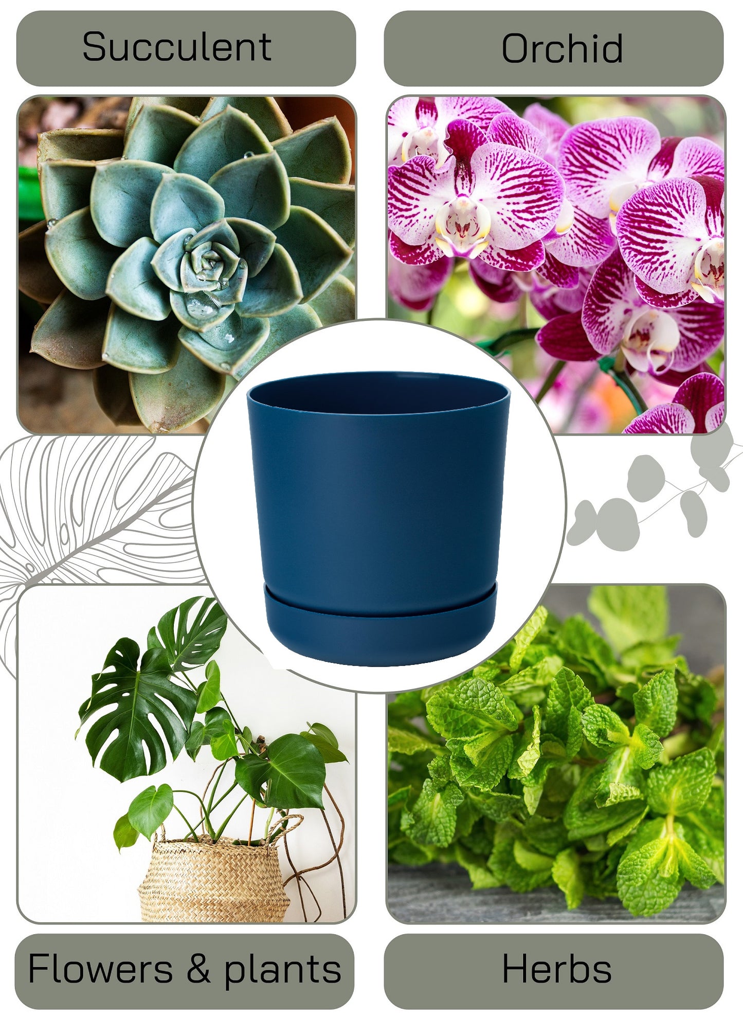 Classy Plant Pots Indoor Plastic Plant Pot with Integrated Plant Saucer