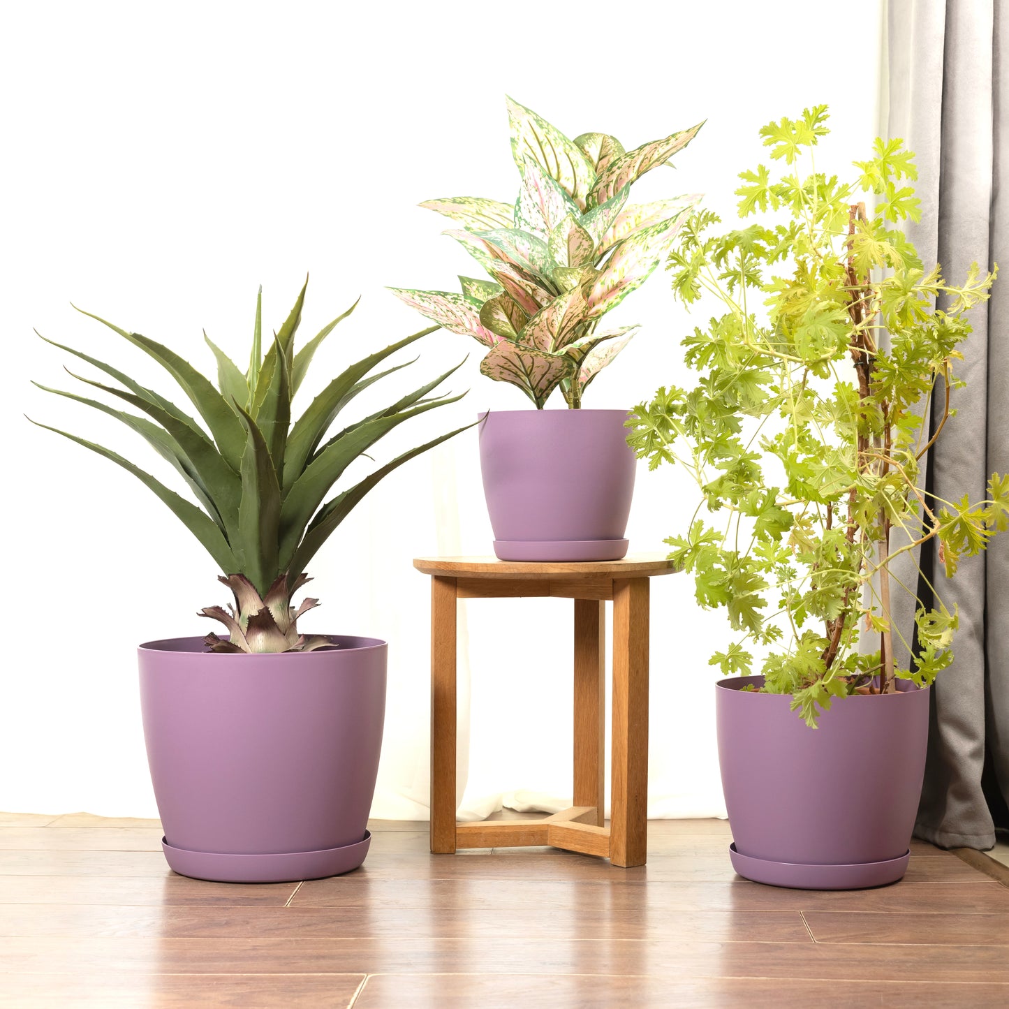 Set Of 3 Plant Pots Indoor Matte 14/16/18 Large Medium Small With Saucer Deco