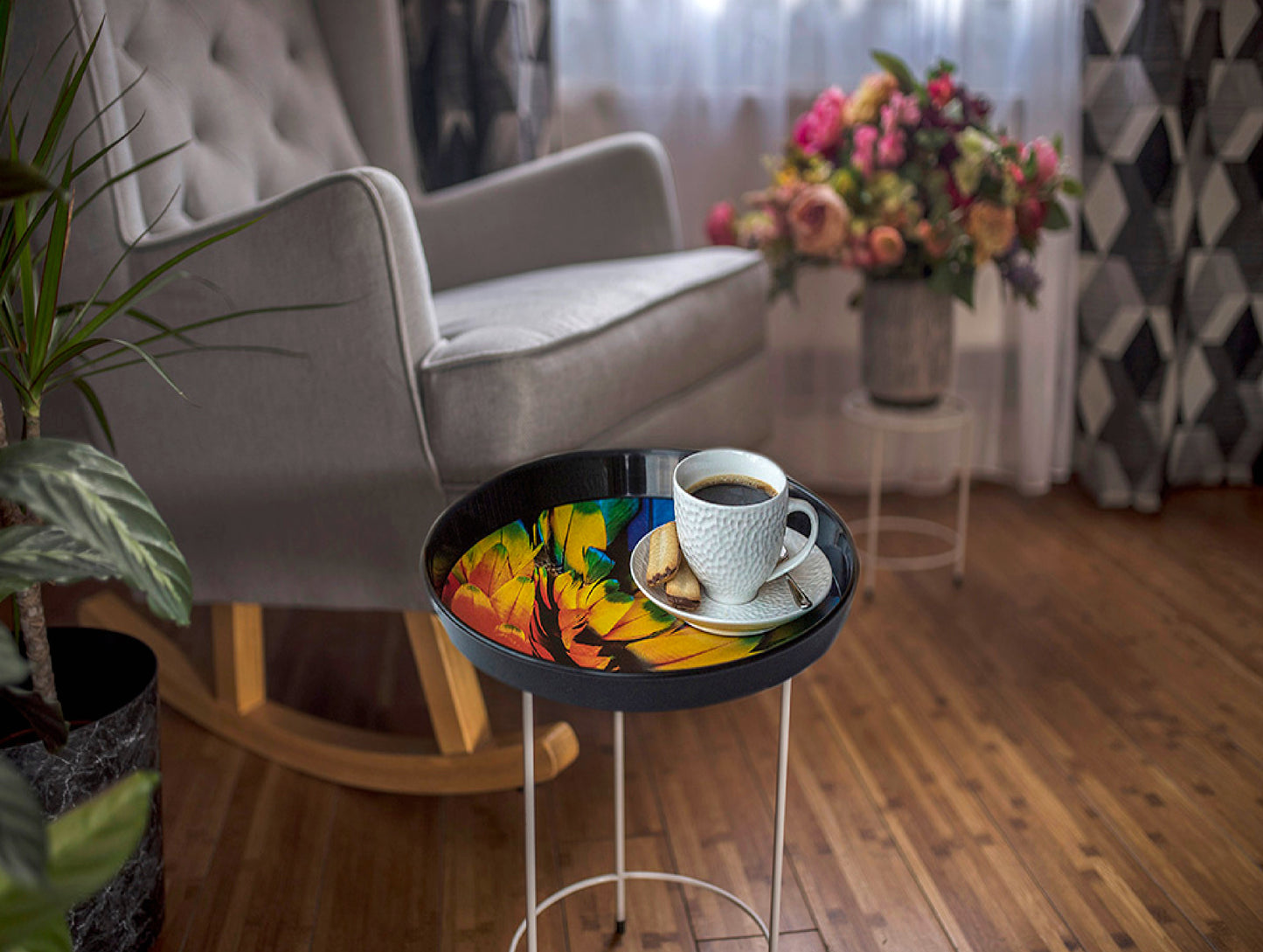 Serving Tray Decorative Exotic Colours Table Slate Platter Round