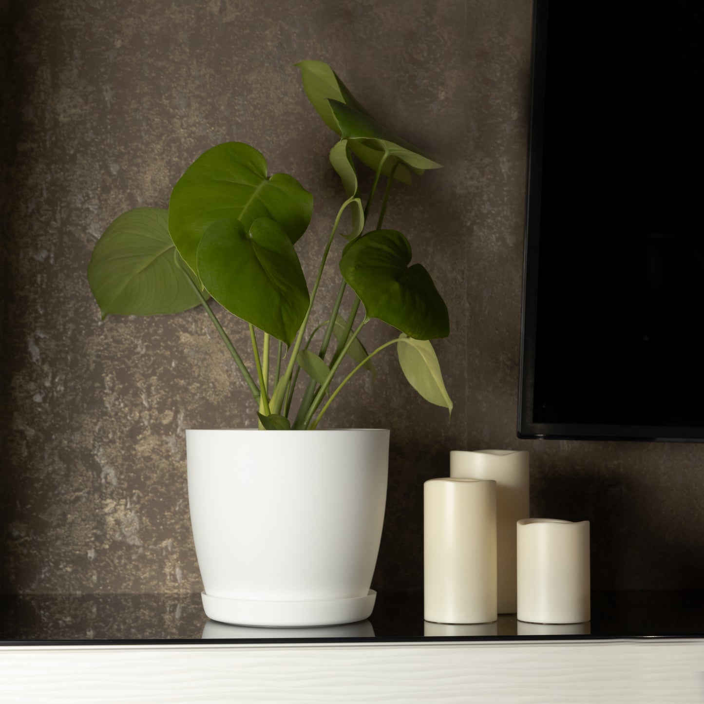 Set Of 3 Plant Pots Indoor Matte 14/16/18 Large Medium Small With Saucer Deco