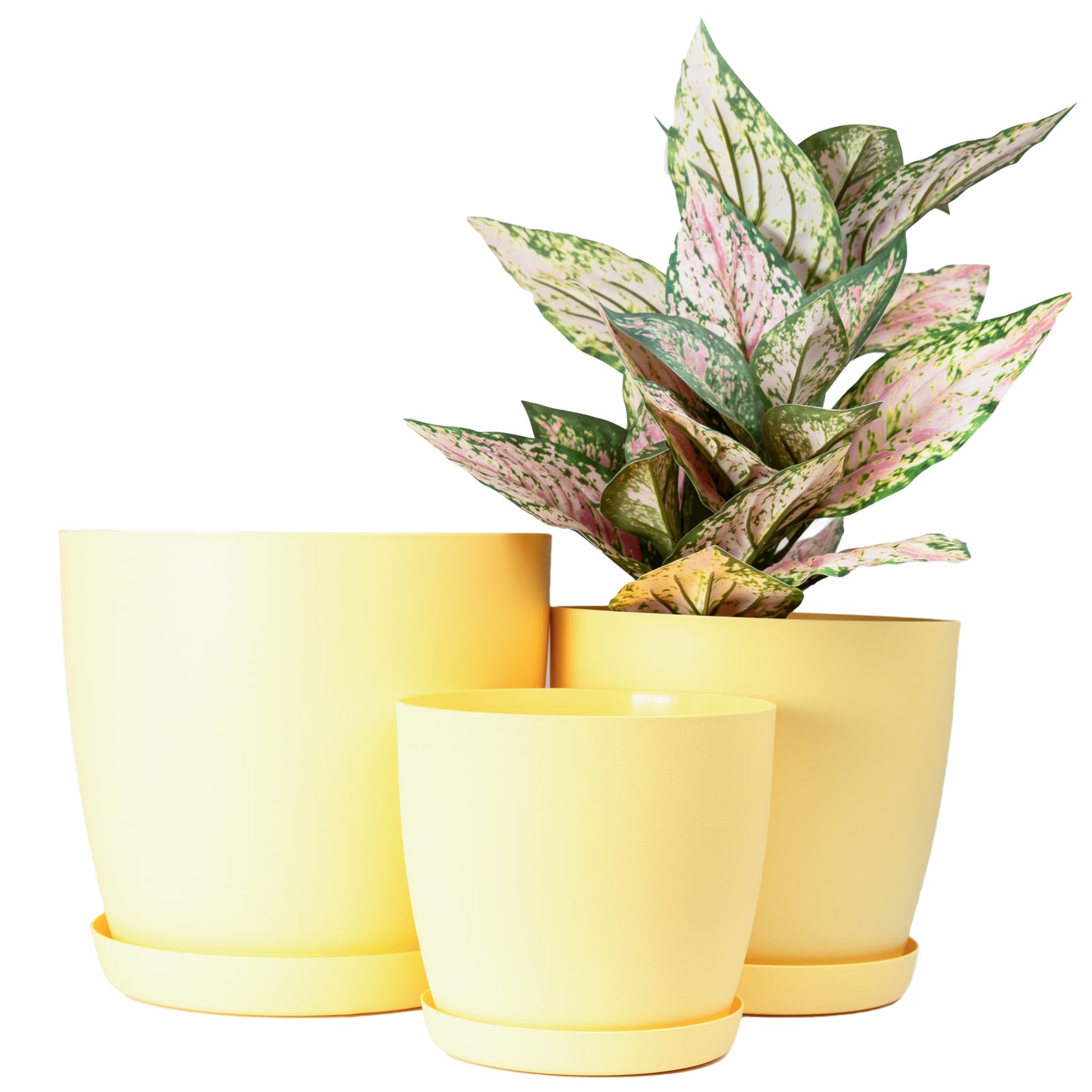 Set Of 3 Plant Pots Indoor Matte 14/16/18 Large Medium Small With Saucer Deco