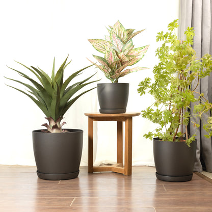 Plant Pots Indoor Matte Set of 3 Sizes 20/25/30cm – Large Plant Pot with Plant Saucer