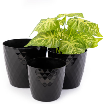 Crystal Plant Pots Set of 3 Sizes 14/16/18cm Plant Pot with Glossy Surface