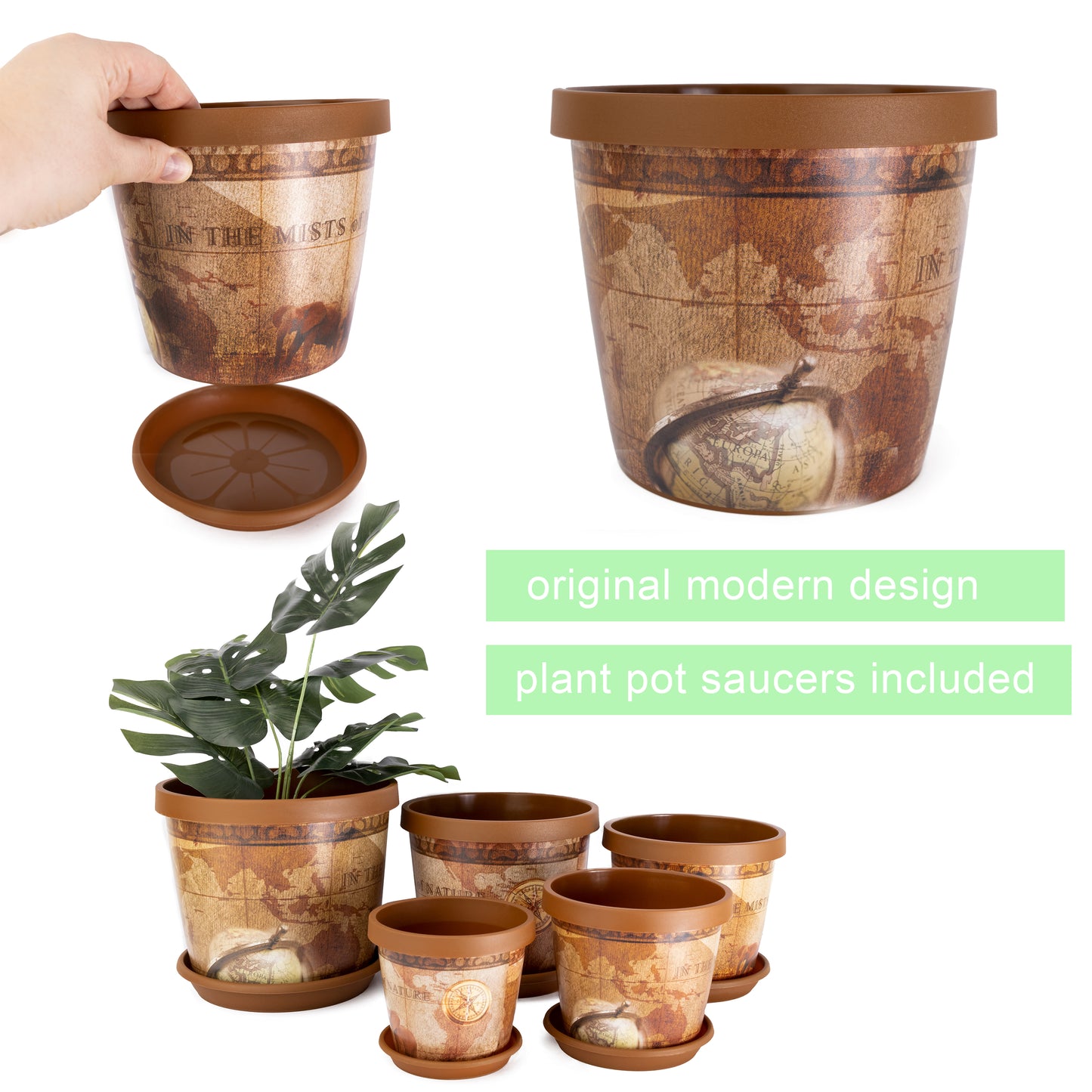 Plant Pots Indoor Keramo Set Of 5 With Saucers Sizes 13/15/17/19/22cm