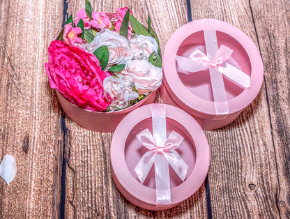 Round Gift Boxes with Transparent Lid and Decorative Ribbon