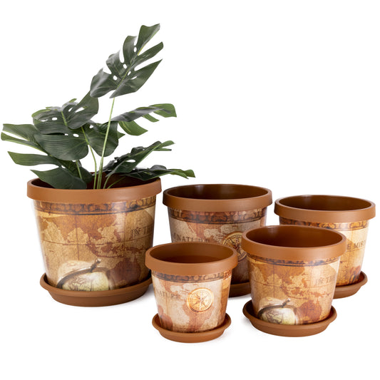 Plant Pots Indoor Keramo Set Of 5 With Saucers Sizes 13/15/17/19/22cm