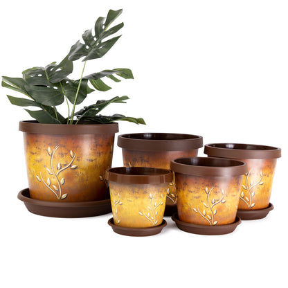 Plant Pots Indoor Keramo Set Of 5 With Saucers Sizes 13/15/17/19/22cm