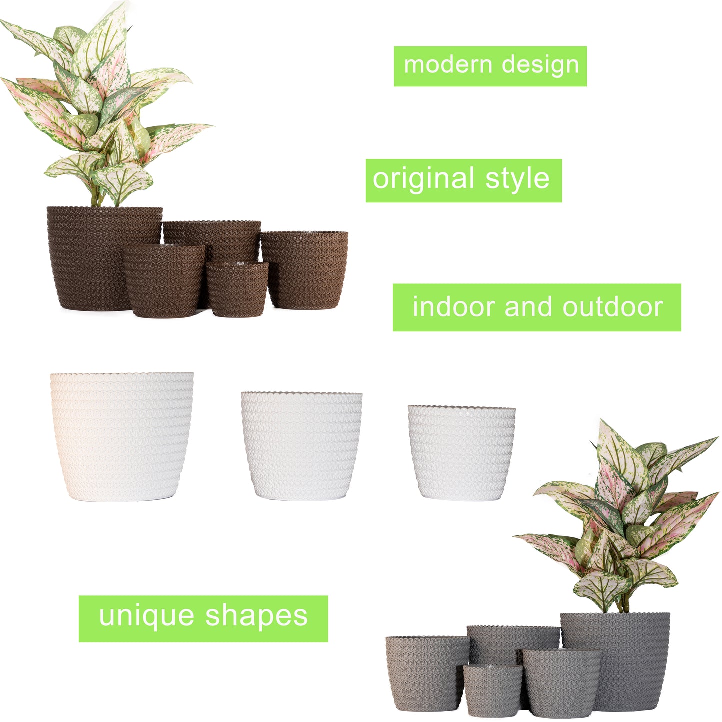 Plant Pots Indoor Jersey Set Of 5 Sizes : 11/14/16/18/21.5cm