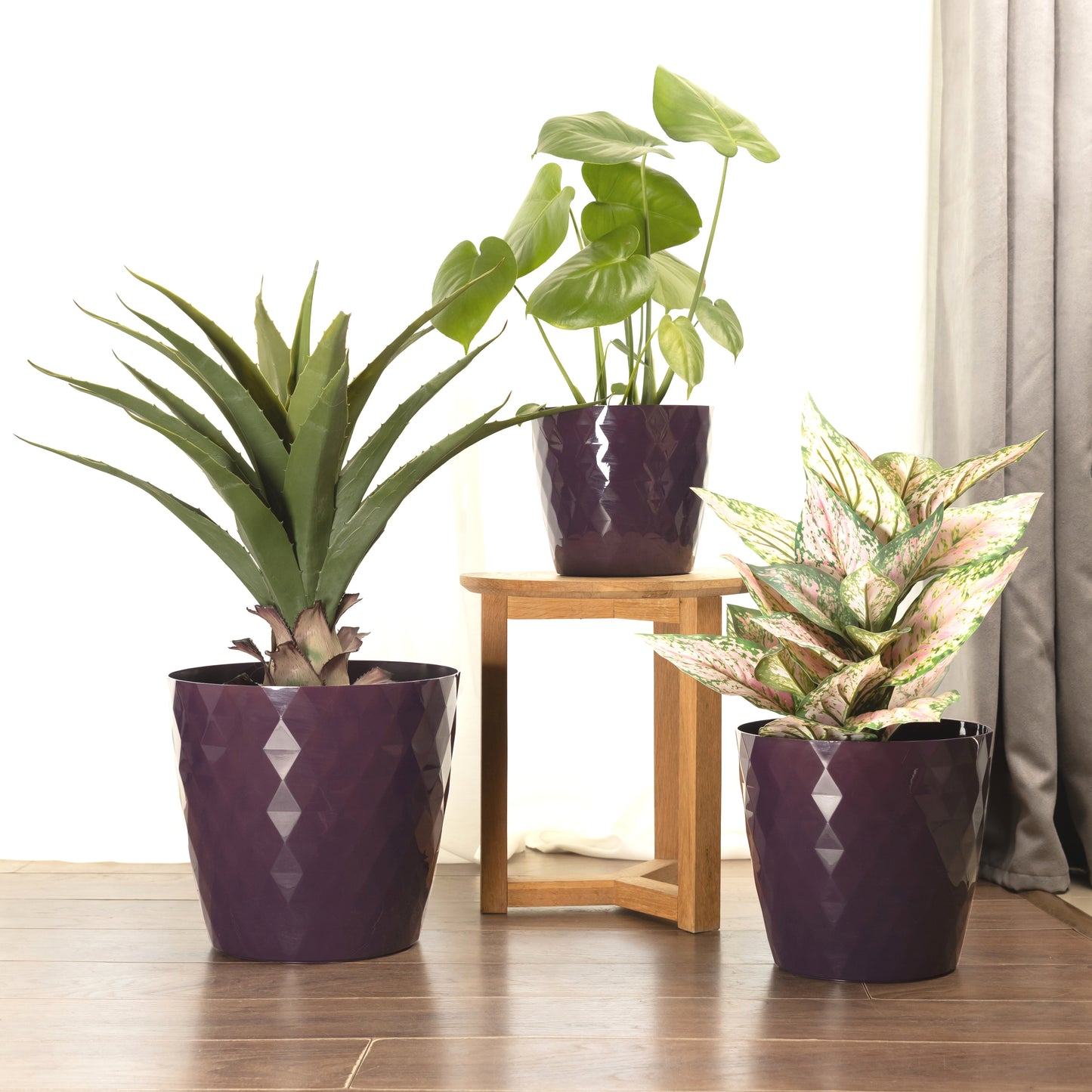 Crystal Plant Pots Set of 3 Sizes 14/16/18cm Plant Pot with Glossy Surface