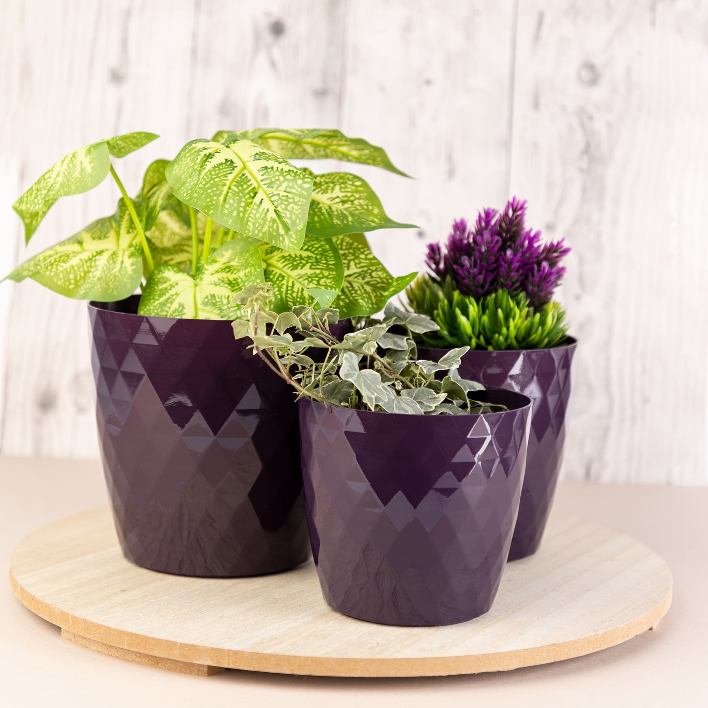 Crystal Plant Pots Set of 3 Sizes 14/16/18cm Plant Pot with Glossy Surface