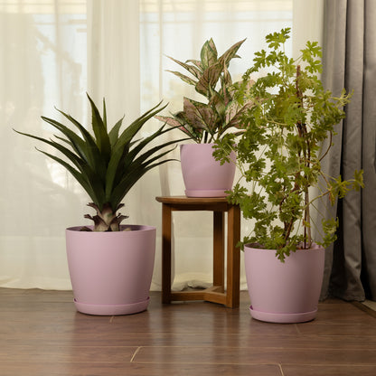 Set Of 3 Plant Pots Indoor Matte 14/16/18 Large Medium Small With Saucer Deco