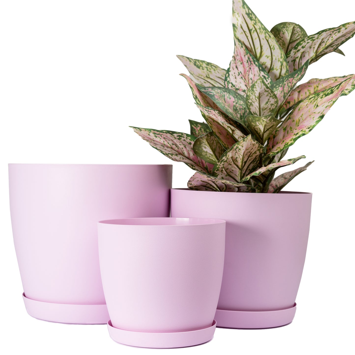 Set Of 3 Plant Pots Indoor Matte 14/16/18 Large Medium Small With Saucer Deco