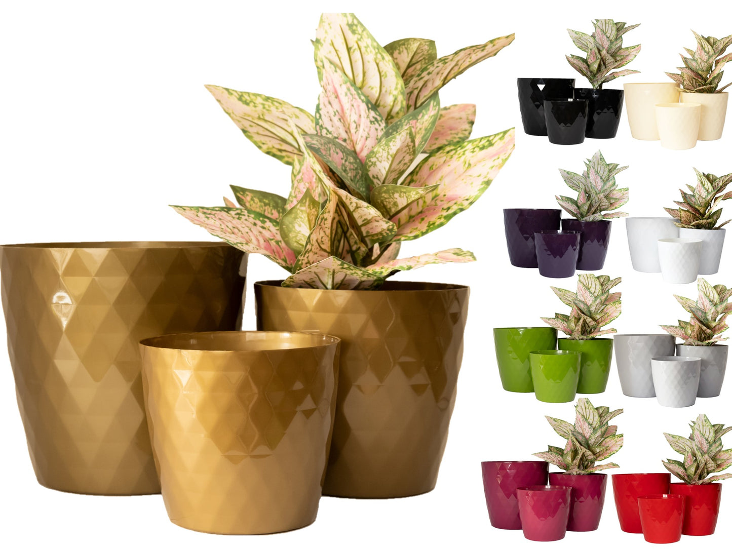 Crystal Plant Pots Set of 3 Sizes 14/16/18cm Plant Pot with Glossy Surface