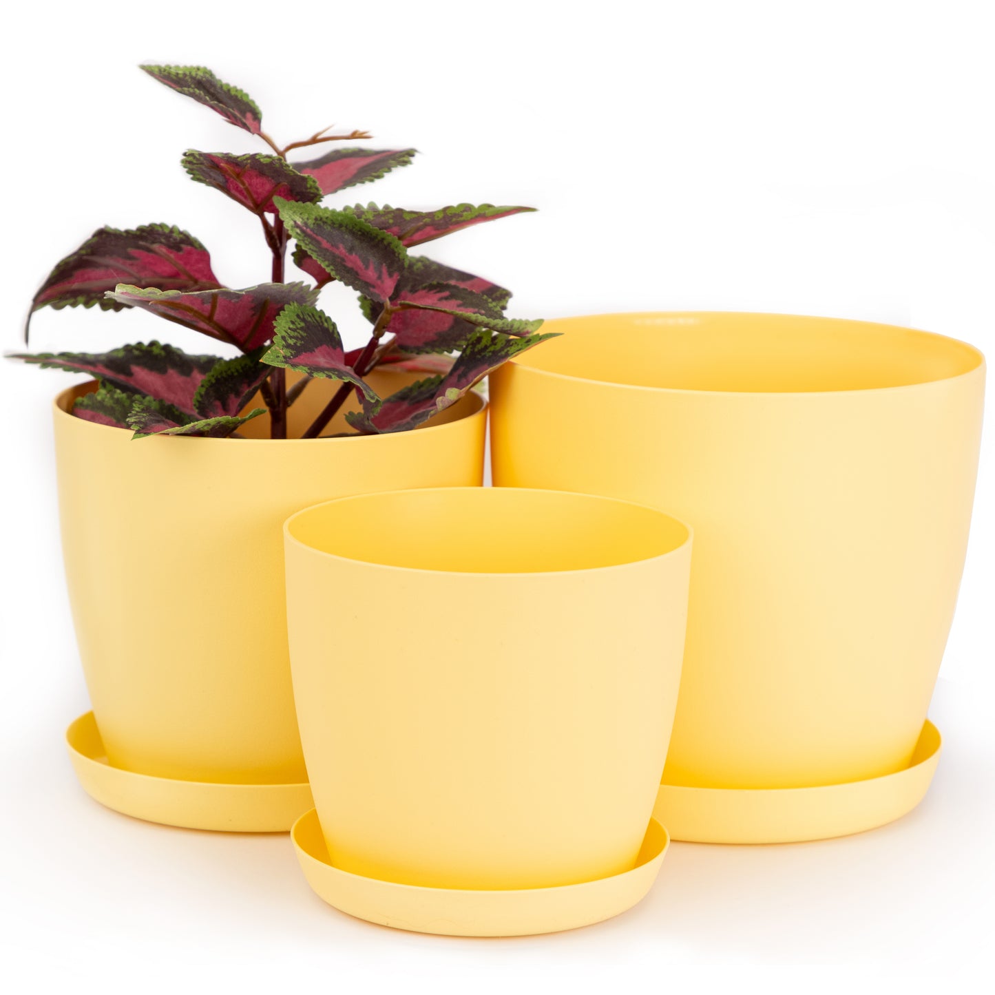 Set Of 3 Plant Pots Indoor Matte 14/16/18 Large Medium Small With Saucer Deco