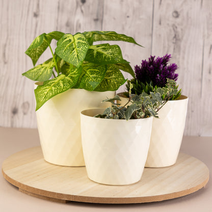 Crystal Plant Pots Set of 3 Sizes 14/16/18cm Plant Pot with Glossy Surface