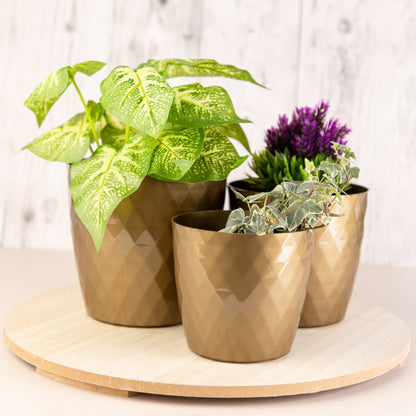 Crystal Plant Pots Set of 3 Sizes 14/16/18cm Plant Pot with Glossy Surface