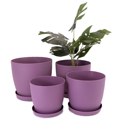 Plant Pots Indoor Matte Surface With Saucer Set of 4 Sizes 14/16/18/20cm